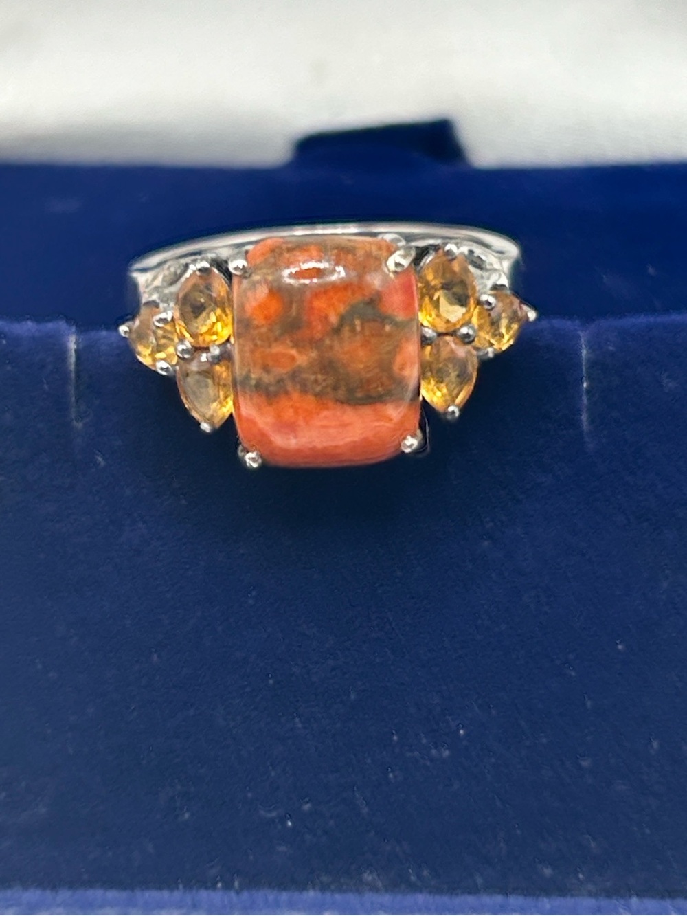 Mojave Orange Turquoise Gemstone Cocktail Ring with Citrine Accents Sz 8